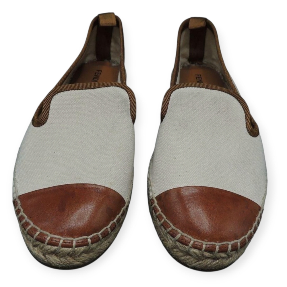 FENDI Cream/Brown Espadrille Flats Size 5